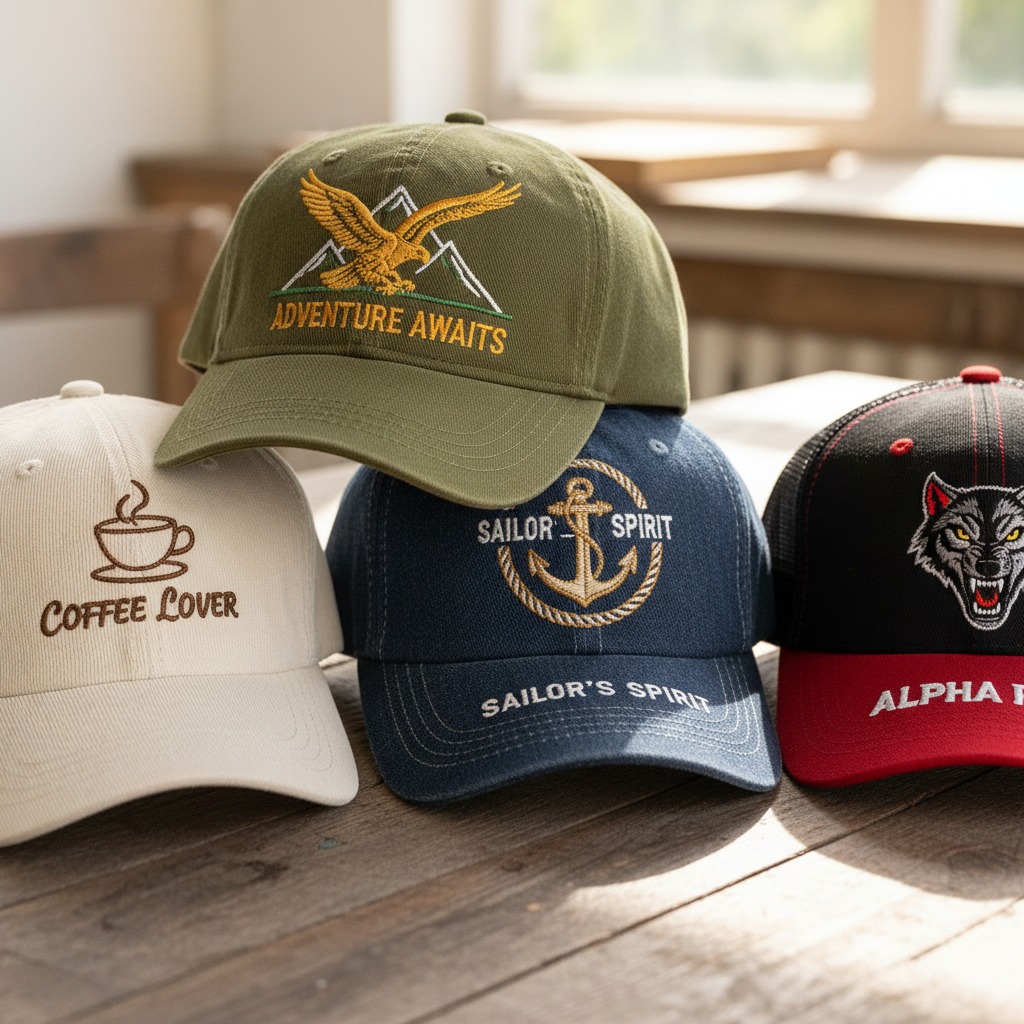 Caps with embroidery